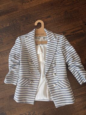 Veronica Beard Blue & White Striped Double-Breasted Blazer